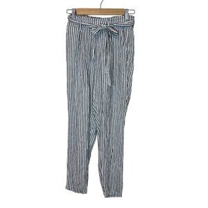 ANTI BLUE Pants S Linen Blend Striped Cropped Blue White Pullon Size Small